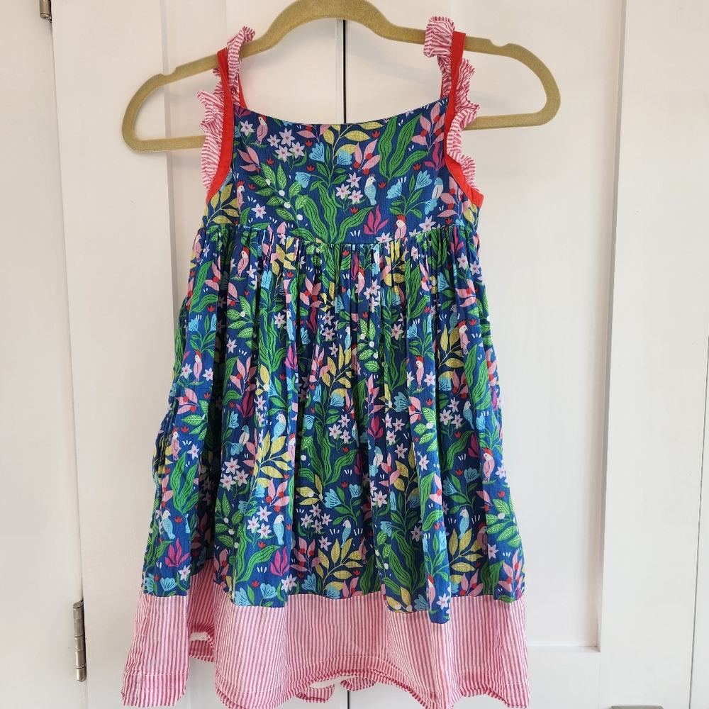 Mini Boden Venice Blue Tropical Garden Dress Size 7/8